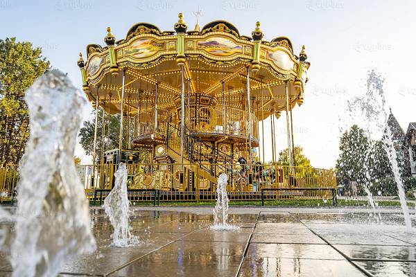2 story amusement carousel in a Korean city park